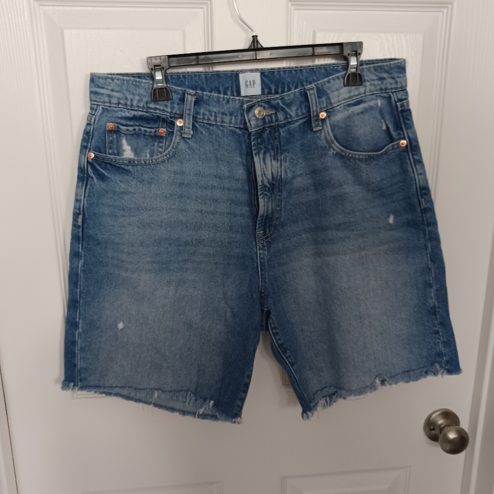 GAP High Rise Loose Bermuda Shorts in Blue Denim